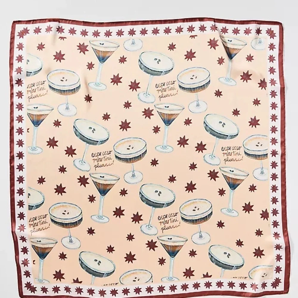 Anthropologie Nicki Ackerman Cocktail Party Themed Espresso Martini Please Scarf